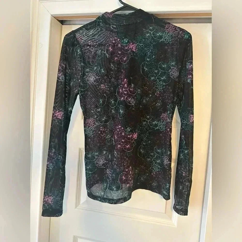 Modcloth You Got This Mock Neck Sheer Stretch Top Blouse Black Reef Size M EEUC!